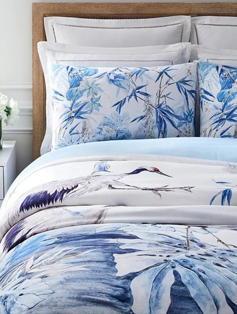 Southern Living Serenna Duvet Cover Mini Set 2 Shams Cotton Full Queen Blue Leaf